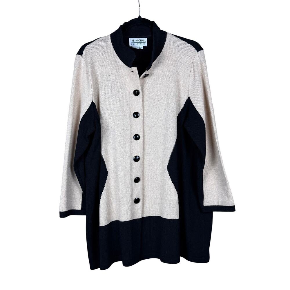 The Michael Collection Black & White Santana Knit Wool Blend Cardigan Jacket 3X